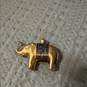 Vintage Ruby Lane Gold and Blue Elephant Pendant
